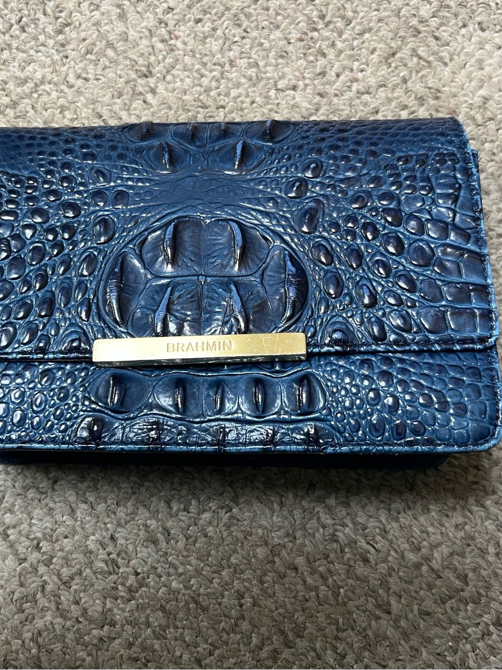 Brahmin Navy Croc-Embossed Leather Crossbody with Gold Accent - Picture 2 of 12